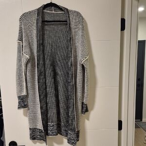 Black & White Knit Open-Front Cardigan